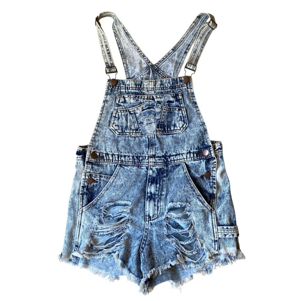 Vintage Grunge Denim Shortalls Bibs Distressed Festival Concert Ranch Cowgirl-S